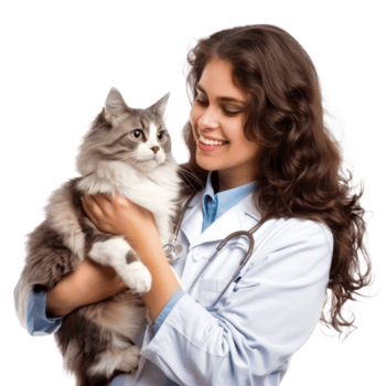 Veterinarian holding a fluffy cat